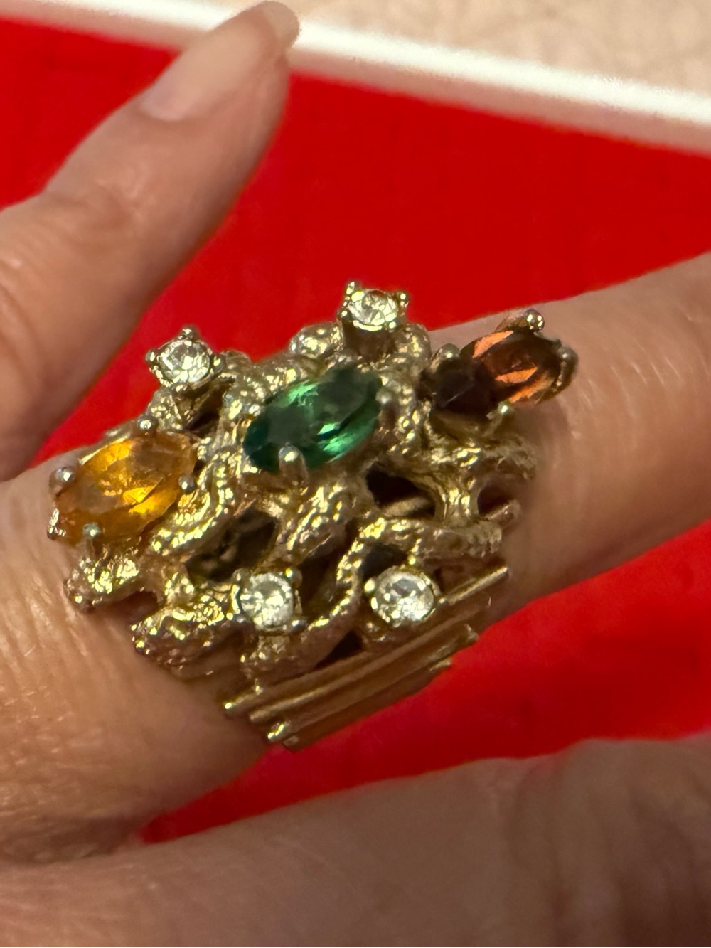 18kt HGE Gold-Tone Multi-Stone Cocktail Brutalist Ring Size 7
